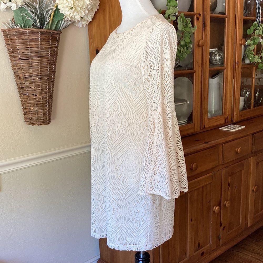Emma & Michele Open Knit Lined Shift Dress With Bell Sleeves Size Medium